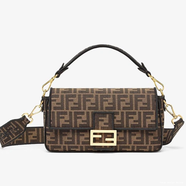 Affordable Baguette FF Bag Motif Fendi Medium Brown In Fabric 0726